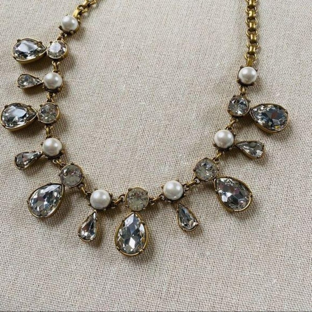 J. Crew Brass Rhinestone/Pearl Statement Necklace